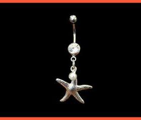 Starfish Belly Ring with Pearl Accent