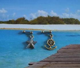 Starfish/ Ship Anchor Cartilage Earring on 16ga Bar body Jewelry