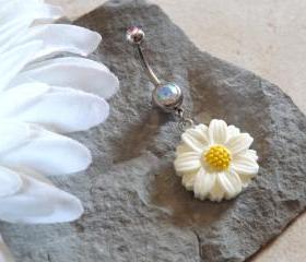 Daisy Belly Ring Flower With Crystal Rhinestone Body Jewelry