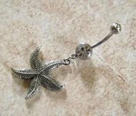 Starfish Belly Ring on White Rhinestone Belly Ring Body Jewelry